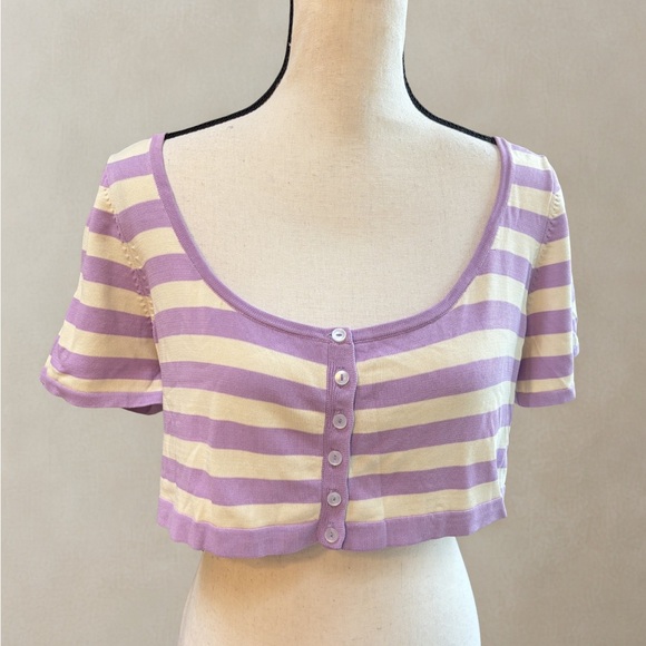 Callahan Tops - Callahan Lavender and Cream Striped Crop Top